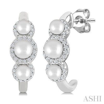 Pearl & Halo Diamond Half Hoop Earrings
