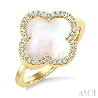 Clover Mother Of Pearl & Halo Diamond Ring