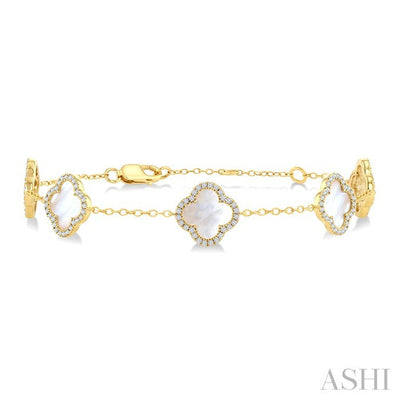 Clover Mother Of Pearl & Halo Diamond Station Bracelet