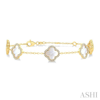 Clover Mother Of Pearl & Halo Diamond Station Bracelet