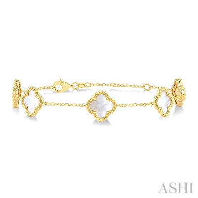 Bead Clover Mother Of Pearl Station Chain Bracelet