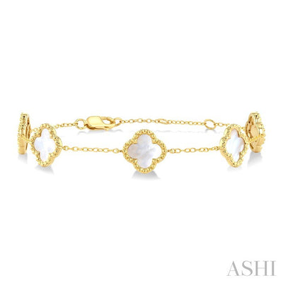Bead Clover Mother Of Pearl Station Chain Bracelet