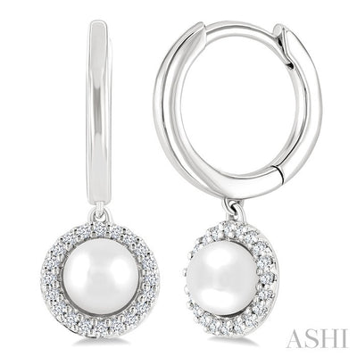Pearl & Petite Halo Diamond Huggie Fashion Earrings