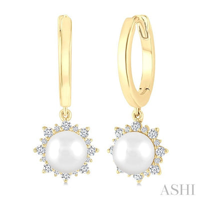 Pearl & Petite Diamond Fashion Huggie Earrings