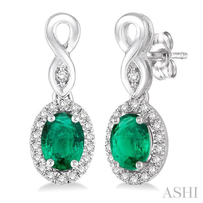 Oval Shape Gemstone & Halo Diamond Earrings
