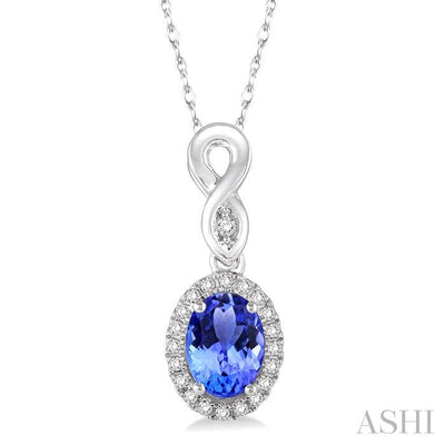 Oval Shape Gemstone & Halo Diamond Pendant