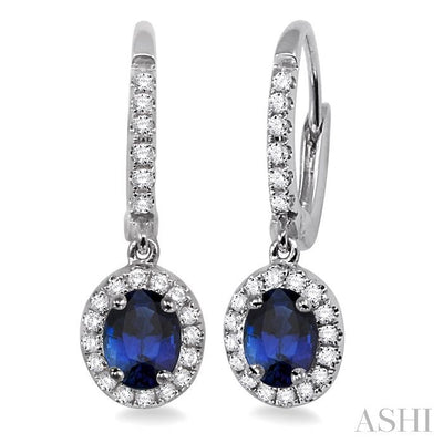 Oval Shape Gemstone & Halo Diamond Earrings