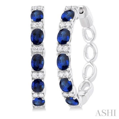 Oval Shape Alternate Gemstone & Diamond Hoop Earrings