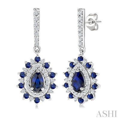 Pear Shape Gemstone & Halo Diamond Earrings