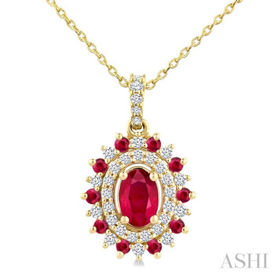 Oval Shape Gemstone & Halo Diamond Pendant