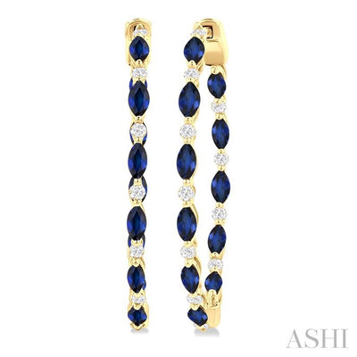 Inside-Out Marquise Shape Alternate Gemstone & Diamond Hoop Earrings