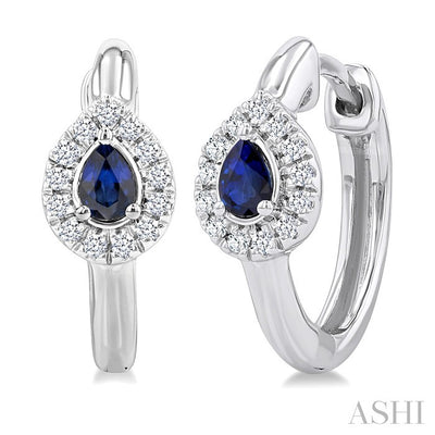 Pear Shape Gemstone & Petite Halo Diamond Huggie Fashion Earrings