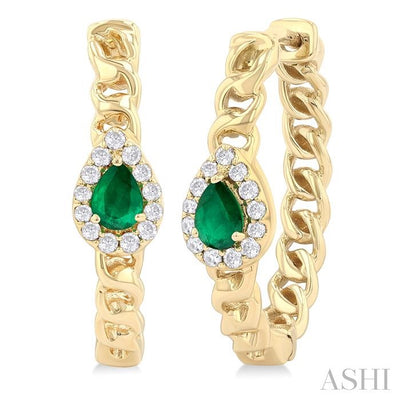 Pear Shape Curb & Cuban Gemstone & Halo Diamond Fashion Hoop Earrings