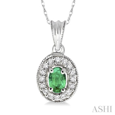 Oval Shape Gemstone & Halo Diamond Pendant