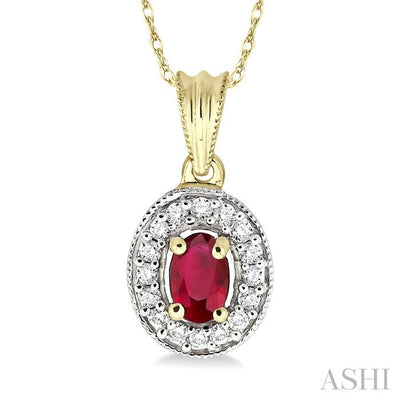 Oval Shape Gemstone & Halo Diamond Pendant