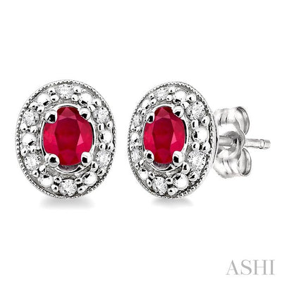 Oval Shape Gemstone & Diamond Earrings