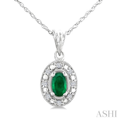 Oval Shape Gemstone & Diamond Pendant
