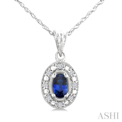 Oval Shape Gemstone & Halo Diamond Pendant