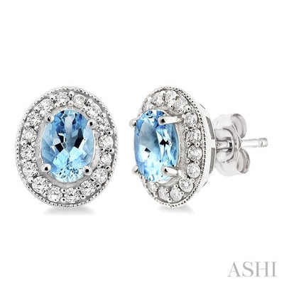Oval Shape Gemstone & Halo Diamond Earrings
