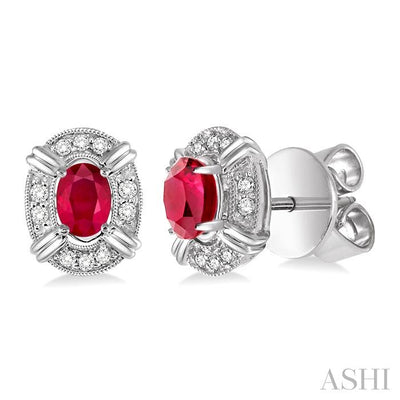 Oval Shape Gemstone & Halo Diamond Earrings