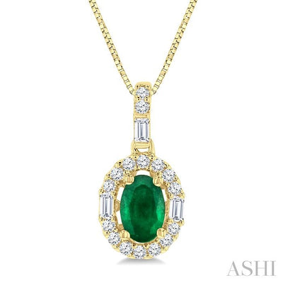 Oval Shape Gemstone & Halo Diamond Pendant