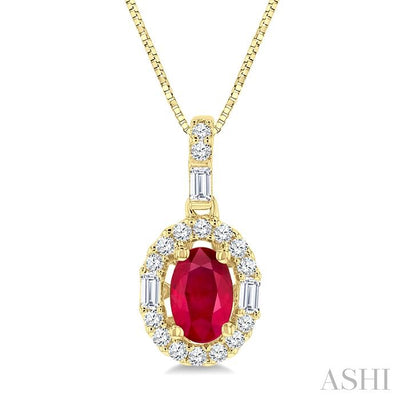 Oval Shape Gemstone & Halo Diamond Pendant
