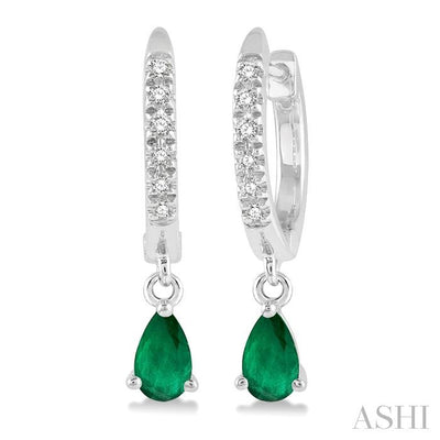 Pear Shape Gemstone & Petite Diamond Huggie Fashion Earrings