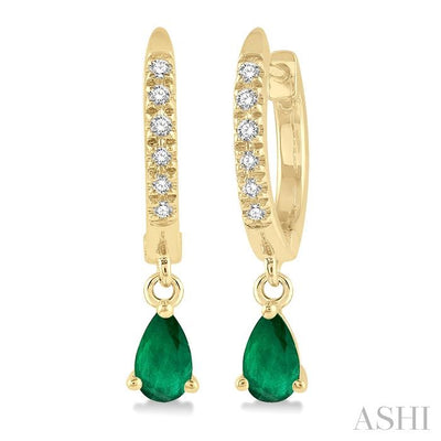 Pear Shape Gemstone & Petite Diamond Huggie Fashion Earrings