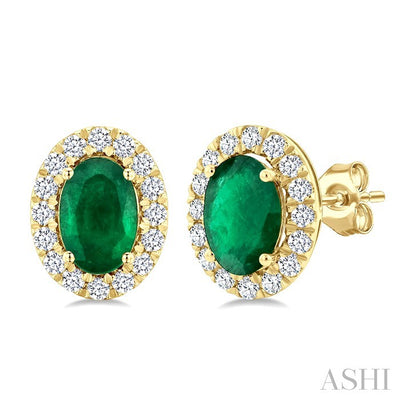 Oval Shape Gemstone & Halo Diamond Earrings
