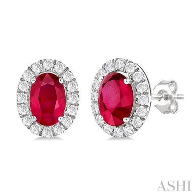 Oval Shape Gemstone & Halo Diamond Earrings