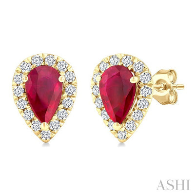 Pear Shape Gemstone & Halo Diamond Earrings