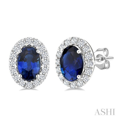 Oval Shape Gemstone & Halo Diamond Earrings