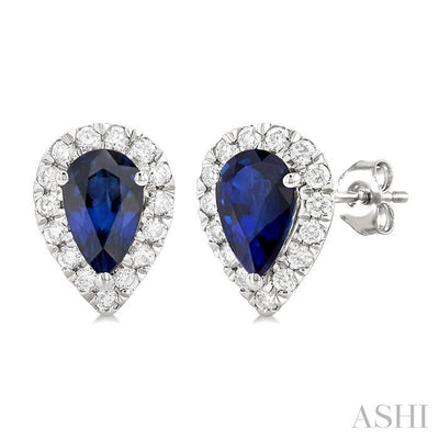 Pear Shape Gemstone & Halo Diamond Earrings