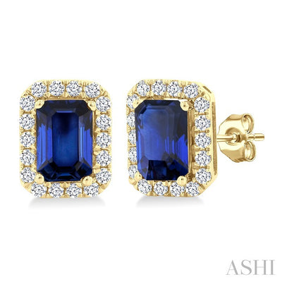 Emerald Shape Gemstone & Halo Diamond Earrings