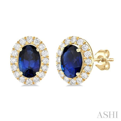 Oval Shape Gemstone & Halo Diamond Earrings