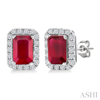 Emerald Shape Gemstone & Halo Diamond Earrings