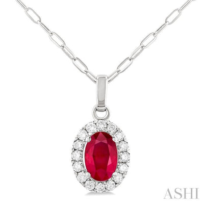 Oval Shape Gemstone & Halo Diamond Pendant