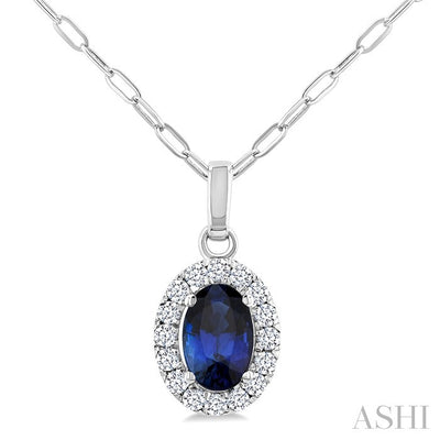 Oval Shape Gemstone & Halo Diamond Pendant