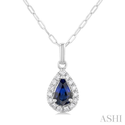 Pear Shape Gemstone & Halo Diamond Pendant