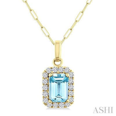 Emerald Shape Gemstone & Halo Diamond Pendant