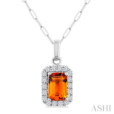 Emerald Shape Gemstone & Halo Diamond Pendant