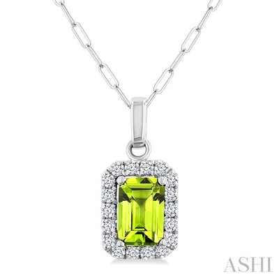 Emerald Shape Gemstone & Halo Diamond Pendant