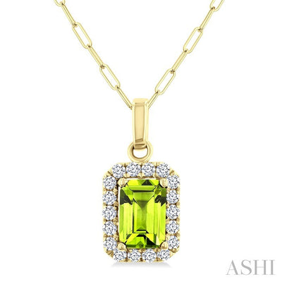 Emerald Shape Gemstone & Halo Diamond Pendant