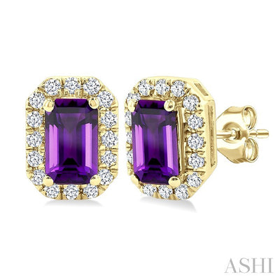Emerald Shape Gemstone & Halo Diamond Earrings