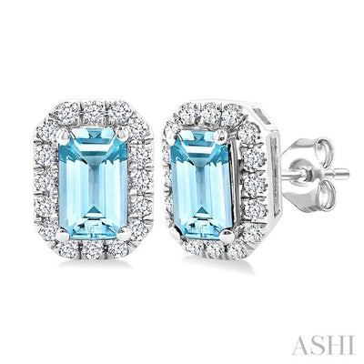 Emerald Shape Gemstone & Halo Diamond Earrings