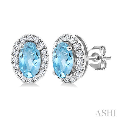 Oval Shape Gemstone & Halo Diamond Earrings