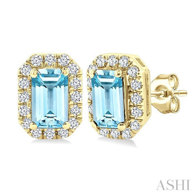 Emerald Shape Gemstone & Halo Diamond Earrings