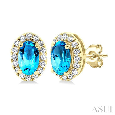 Oval Shape Gemstone & Halo Diamond Earrings