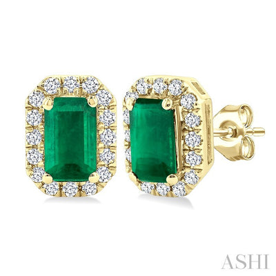 Emerald Shape Gemstone & Halo Diamond Earrings