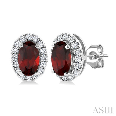 Oval Shape Gemstone & Halo Diamond Earrings